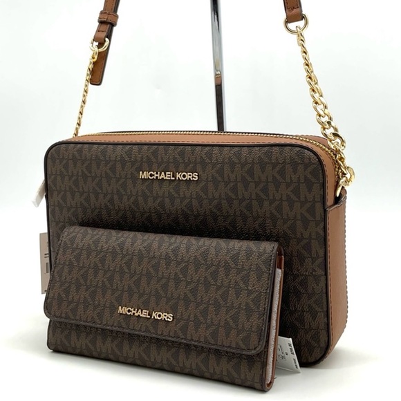 Michael Kors Large EW Crossbody Bag & Large Trifold Wallet Brown/ Gold - Picture 2 of 13
